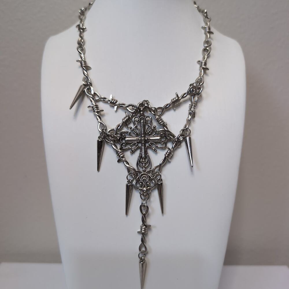 Barbed Wire Cross Spike Punk Necklace